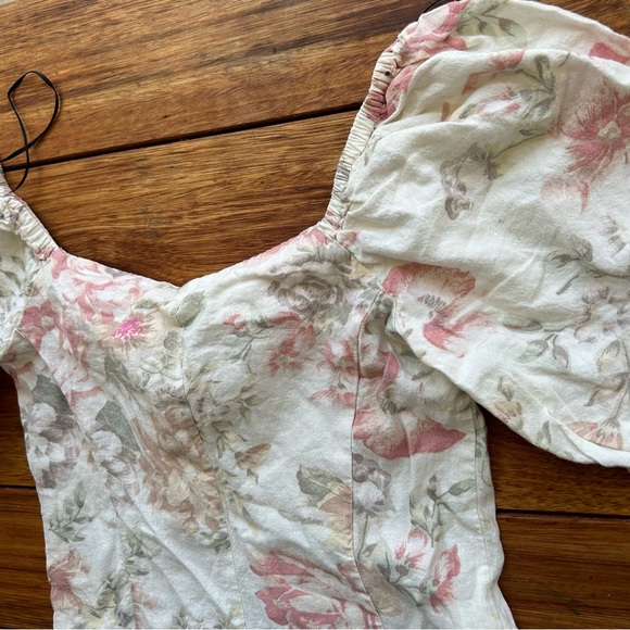 H&M Sweetheart Neckline Linen Blend Dainty Top Floral Puff Sleeves size 6 S/M - Picture 10 of 14